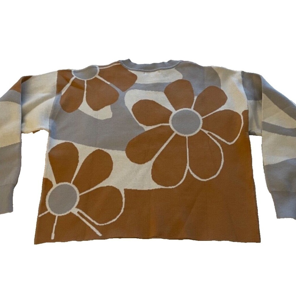 Camille & Co Womens Knit Mod Floral Retro Sweater Brown/Cream/Grey Size Small‎